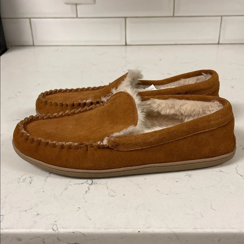 J. Crew Suede Scuff Slippers Men's Moccasin Slippers Size 7 Carmel Suede